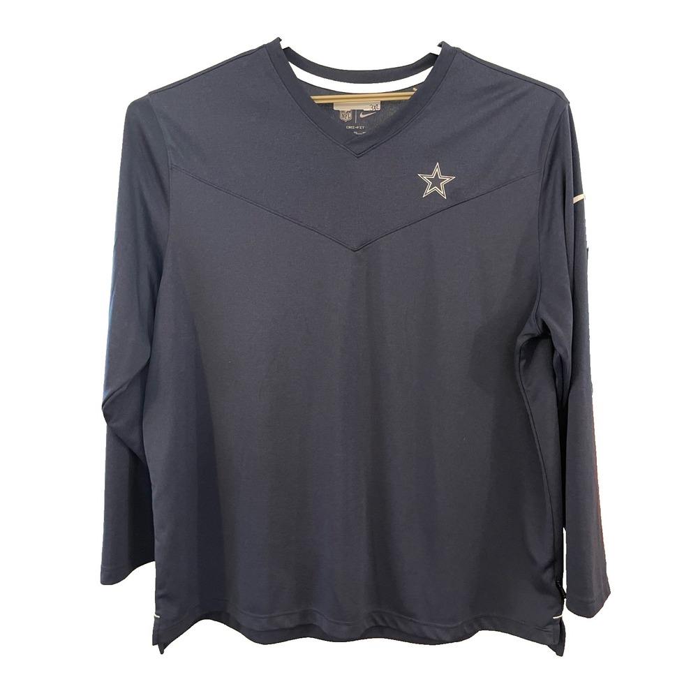 Nike Dallas Cowboys Navy Blue Sideline Coaches Performance Long Sleeve Vneck 3xl